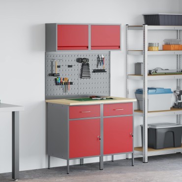 vidaXL Σετ Ντουλάπας Εργασίας με συρτάρι με ράφι 6 τμχ. Κόκκινο