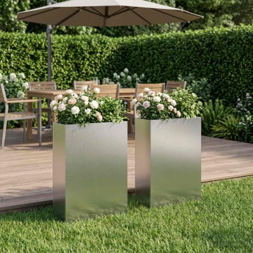 vidaXL Γλάστρα Κήπου 2 τμχ. Ασημί 40 x 20 x 75 εκ. Ανοξείδωτο Ατσάλι