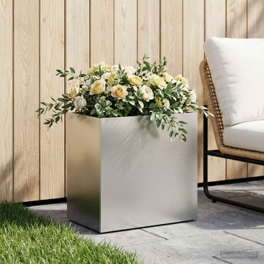vidaXL Γλάστρα Κήπου Ασημί 50 x 30 x 40 εκ. Ανοξείδωτο Ατσάλι
