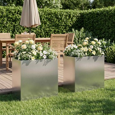 vidaXL Γλάστρα Κήπου 2 τμχ. Ασημί 50 x 30 x 50 cm Ανοξείδωτο Ατσάλι