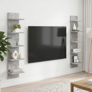 vidaXL Ράφι Τοίχου 2 τεμ. Γκρι Σκυροδέματος 22x15x100 εκ