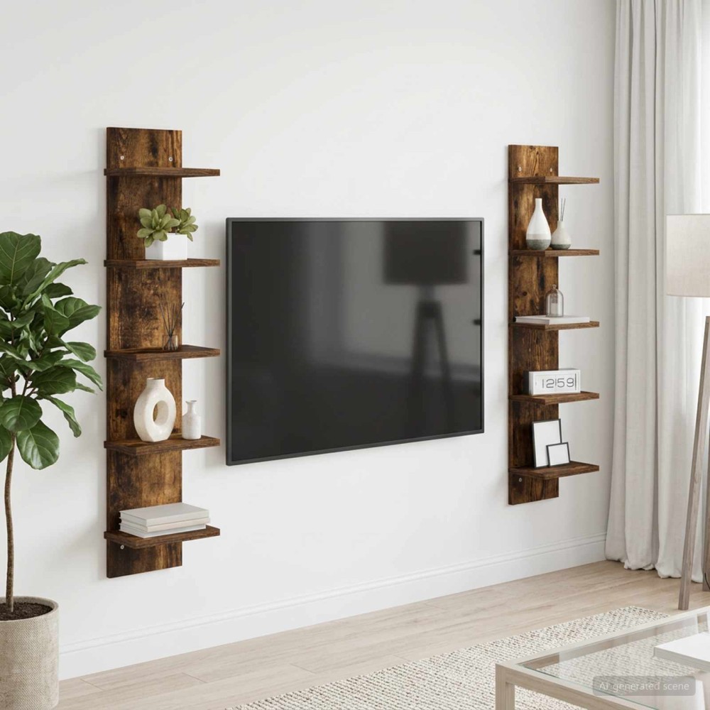 vidaXL Ράφι Τοίχου 2 τεμ. Καπνισμένο Ξύλο Δρυός 22x15x100 εκ