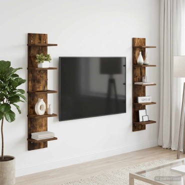 vidaXL Ράφι Τοίχου 2 τεμ. Καπνισμένο Ξύλο Δρυός 22x15x100 εκ
