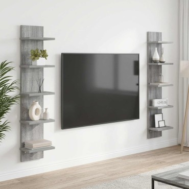 vidaXL Ράφι Τοίχου 2 τεμ. Γκρι Sonoma 22x15x100 εκ