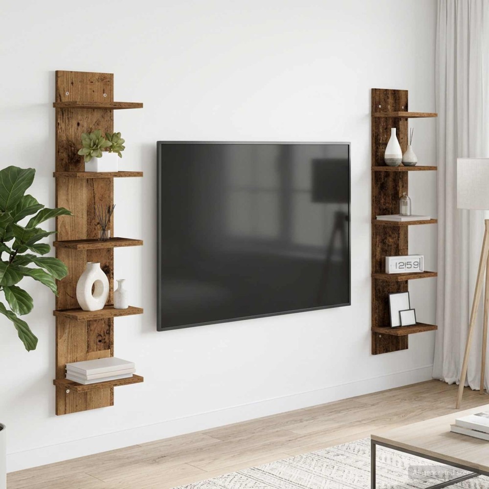 vidaXL Ράφι Τοίχου 2 τεμ. Παλαιωμένο ξύλο 22x15x100 εκ