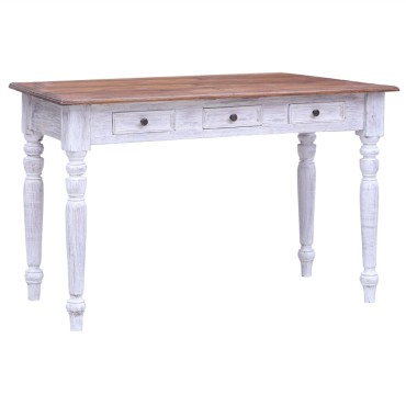 vidaXL Γραφείο με Συρτάρια Λευκό 117x57x75cm Μασίφ Μαόνι 1 τεμ.