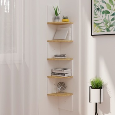 vidaXL Γωνιακή Ραφιέρα Τοίχου Λευκή/Sonoma Δρυς 19x19x123cm Επεξ.Ξύλο 1 τεμ.