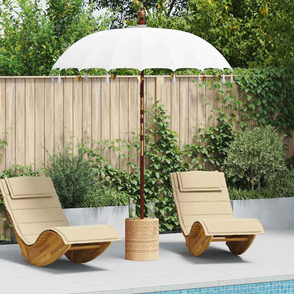 vidaXL Μπαλινέζικη ομπρέλα με βάση Κρεμ 185 x 185 x 260 εκ Βαμβάκι