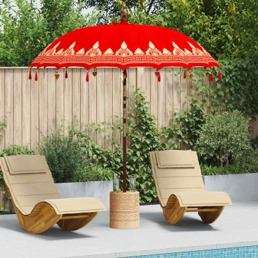vidaXL Μπαλινέζικη ομπρέλα με βάση Κόκκινο 215 x 215 x 260 εκ. Βαμβάκι