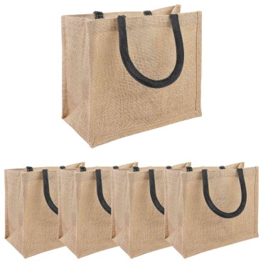 vidaXL Τσάντες από γιούτα 5 Φυσικό και Μαύρο 26 x 22 x 14 εκ