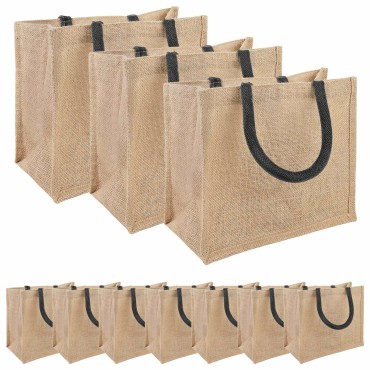 vidaXL Τσάντες από γιούτα 10 Φυσικό και Μαύρο 26 x 22 x 14 εκ
