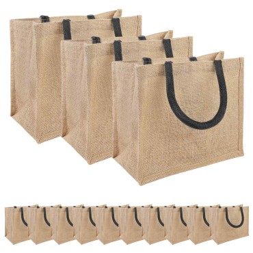 vidaXL Τσάντες από γιούτα 50 Φυσικό και Μαύρο 26 x 22 x 14 εκ