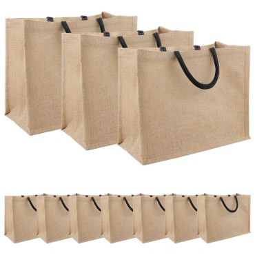 vidaXL Τσάντες από γιούτα 10 Φυσικό και Μαύρο 42 x 33 x 19 εκ