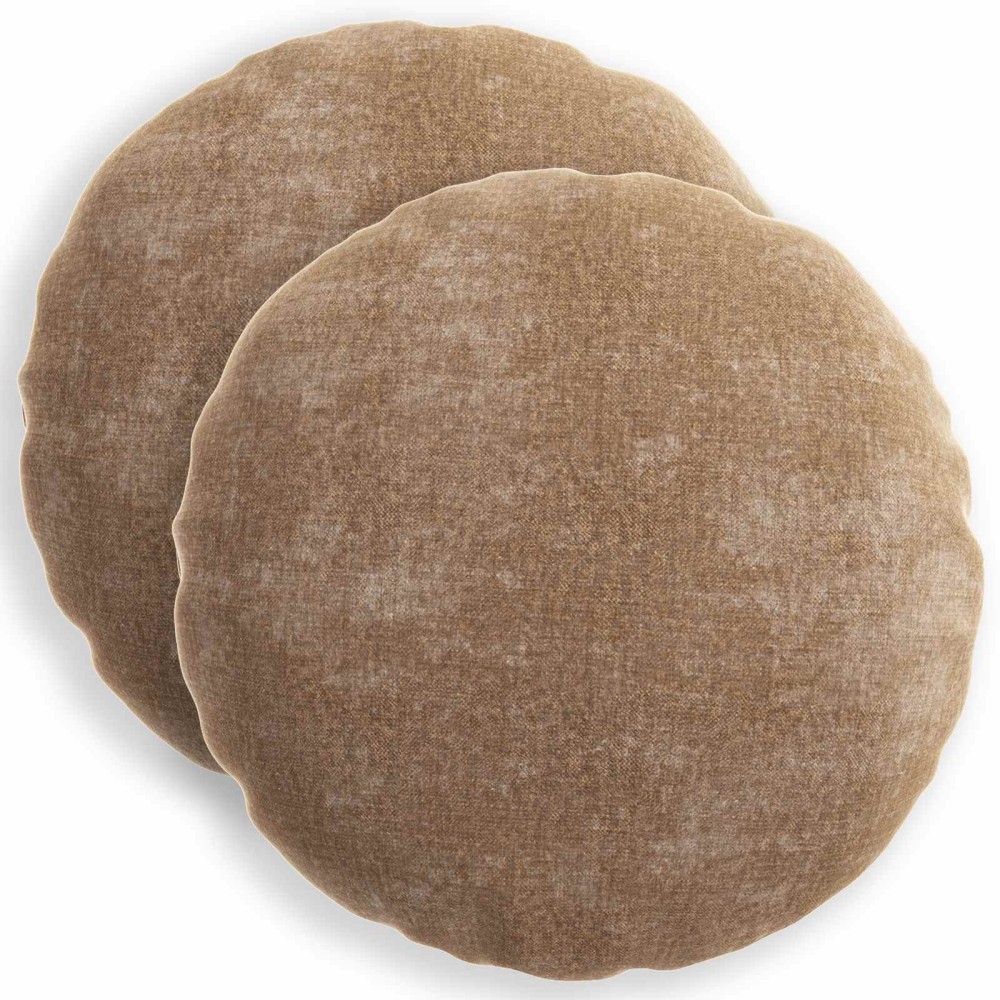 vidaXL Κάλυμμα Μαξιλαριού 2 τμχ. HEERLEN Καφέ Ø 60 cm Ύφασμα Chenille