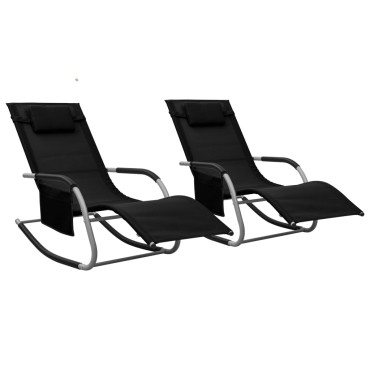 vidaXL Ξαπλώστρες 2 τεμ. Μαύρες /Γκρι από Textilene 149x62x88cm