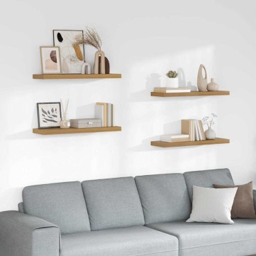vidaXL Ράφι Τοίχου 4 τεμ. Καφέ 90x23,5x3,8cm Επεξεργασμένο Ξύλο