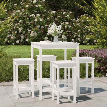 vidaXL Σετ Επίπλων Μπαρ Κήπου 5 τεμ. Λευκά από Μασίφ Ξύλο Πεύκου 82,5x82,5x110cm