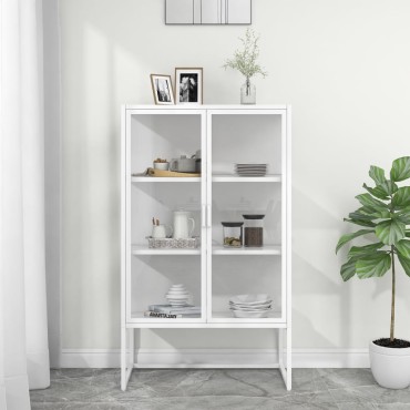 vidaXL Μπουφές Λευκός 80x35x135cm από Ατσάλι και Ψημένο Γυαλί 1 τεμ.