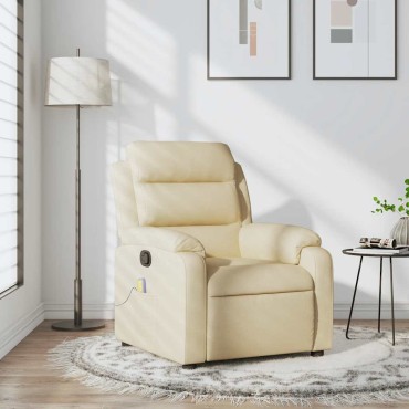 vidaXL Πολυθρόνα Μασάζ με Ανακλινόμενη Πόρτα από Ύφασμα σε Κρεμ Χρώμα