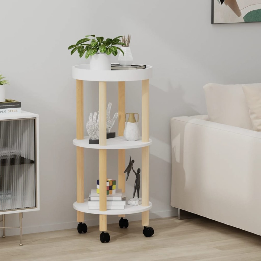vidaXL Τρόλεϊ 3 Επιπέδων Λευκό 38x38x82cm Επεξ. Ξύλο/Μασίφ Πεύκο 1 τεμ.