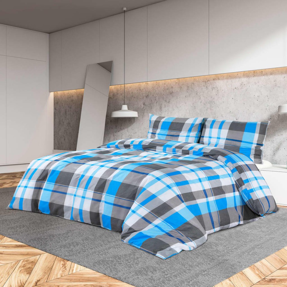 vidaXL Σετ Παπλωματοθήκης Μπλε και Γκρι 155 x 220 εκ. Βαμβακερό