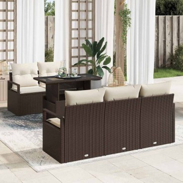 vidaXL Σετ Καναπέ Κήπου 6 τεμ. Καφέ Πολυ ράταν 100x55x73cm