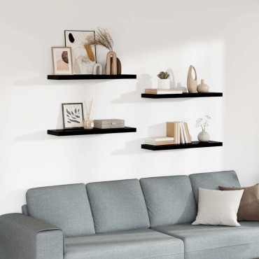 vidaXL Ράφια Τοίχου Γυαλιστερά Μαύρα 4 τεμ. 80x23,5x3,8cm MDF