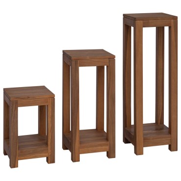 vidaXL Βάση φυτών 3 τεμ. Φυσικό 25 x 25 x 80 cm Στερεό Ξύλο Τίκ