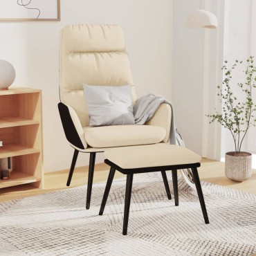vidaXL Πολυθρόνα Relax Κρεμ από Ύφασμα και Συνθετικό Δέρμα με Σκαμπό 70x77x98cm 1 τεμ.