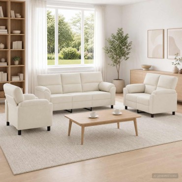 vidaXL Σετ Καναπέ 3 τεμ. Κρεμ Βελούδο 214x85x93cm  Τριθέσιος