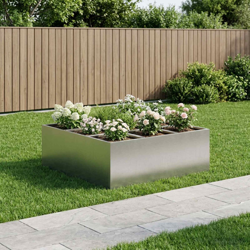 vidaXL Γλάστρα Κήπου Ασημί 100 x 100 x 30 cm Ανοξείδωτο Ατσάλι