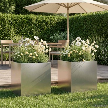 vidaXL Γλάστρα Κήπου 2 τμχ. Ασημί 35 x 35 x 35 cm Ανοξείδωτο Ατσάλι