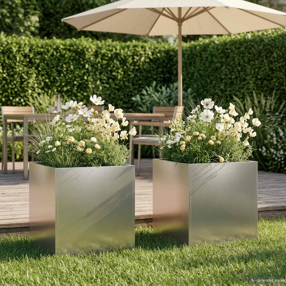 vidaXL Γλάστρα Κήπου 2 τμχ. Ασημί 25 x 25 x 25 cm Ανοξείδωτο Ατσάλι