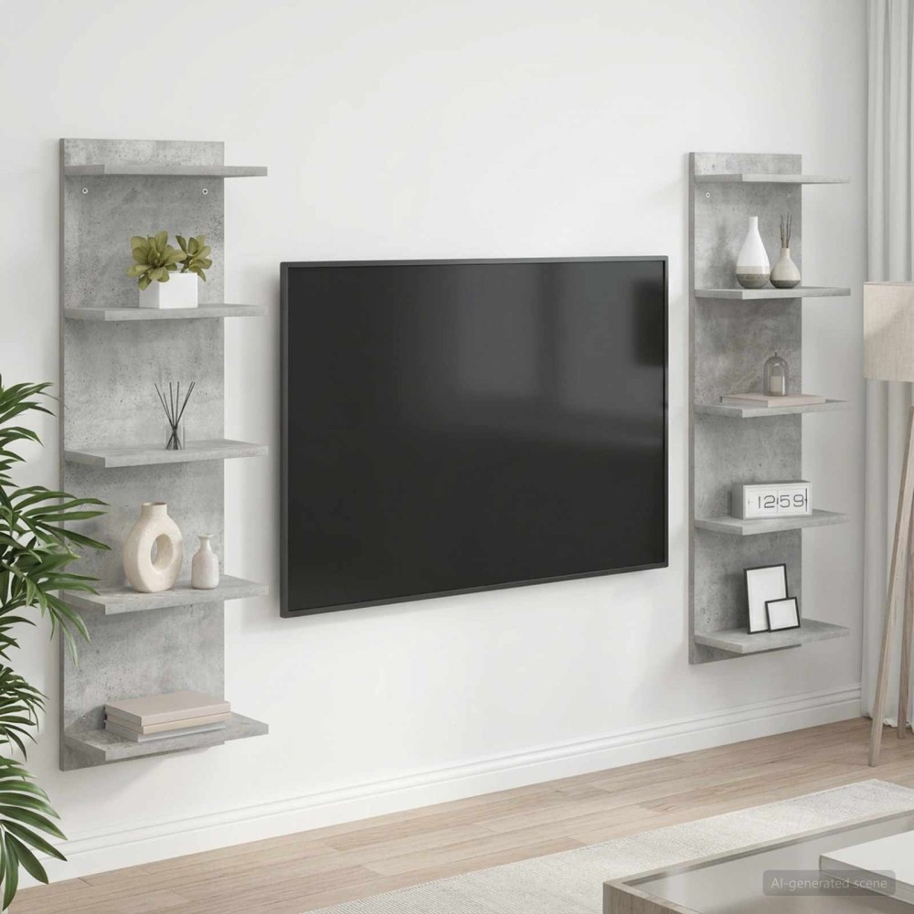 vidaXL Ράφι Τοίχου 2 τεμ. Γκρι Σκυροδέματος 30x15x100 εκ