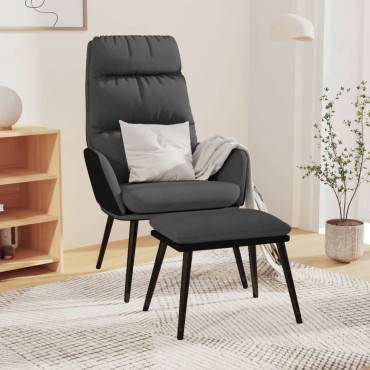 vidaXL Πολυθρόνα Relax Σκούρο Γκρι Ύφασμα & Συνθετικό Δέρμα με Σκαμπό 70x77x98cm 1 τεμ.