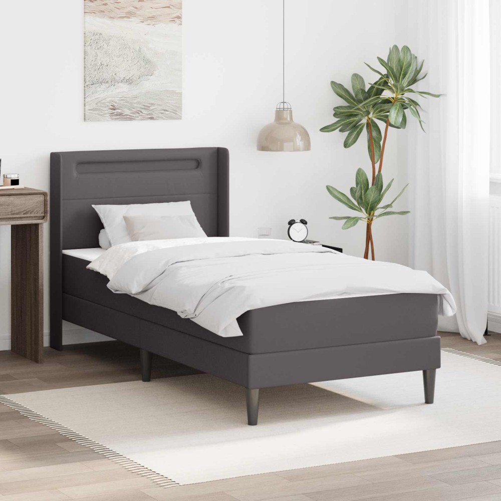 vidaXL Σκελετός κρεβατιού με στρώμα Γκρι 80 x 200 cm Τεχνητό Δέρμα