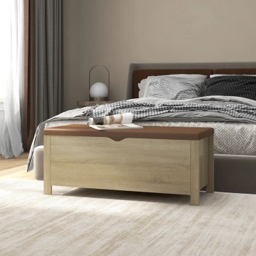 vidaXL Κουτί Αποθήκευσης Sonoma Δρυς 105x40x45cm Επεξ. Ξύλο+ Μαξιλάρι 1 τεμ.