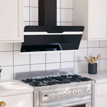 vidaXL Απορροφητήρας Τοίχου Μαύρος από Ατσάλι και Ψημένο Γυαλί 90x33x(63,5-93,5)cm