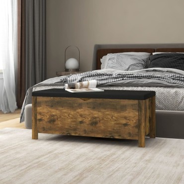 vidaXL Κουτί Αποθήκευσης Καπν. Δρυς 105x40x45cm Επεξ. Ξύλο + Μαξιλάρι 1 τεμ.