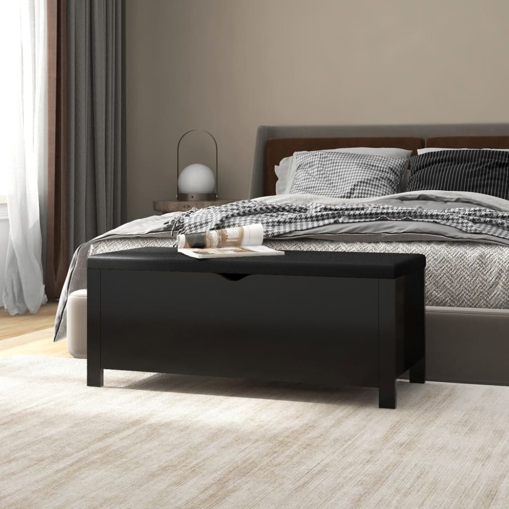 vidaXL Κουτί Αποθήκευσης Μαύρο 105x40x45cm Επεξ. Ξύλο με Μαξιλάρι 1 τεμ.