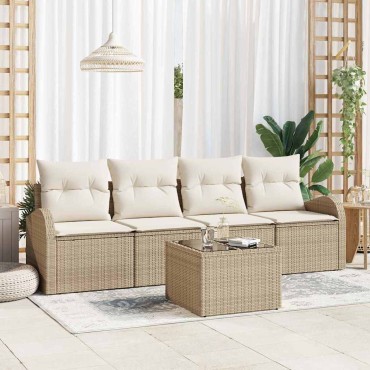 vidaXL Σετ Καναπέ Κήπου 5 τεμ. 4-Seater Μπεζ και Κρέμα συνθετικό ρατάν 55x55x37cm  Γωνιακός