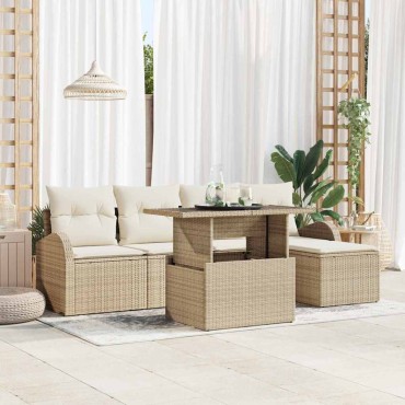vidaXL Σετ Καναπέ Κήπου 6 τεμ. Μπεζ Πολυ ράταν 100x55x73cm  Γωνιακός