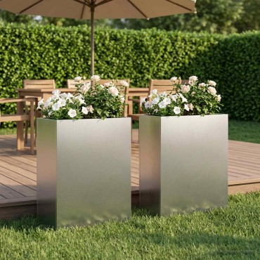 vidaXL Γλάστρα Κήπου 2 τμχ. Ασημί 40 x 20 x 40 εκ Ανοξείδωτο Ατσάλι