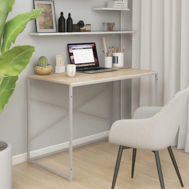 vidaXL Γραφείο Υπολογιστή Λευκό/Δρυς 110x60x70cm Επεξ. Ξύλο 1 τεμ.