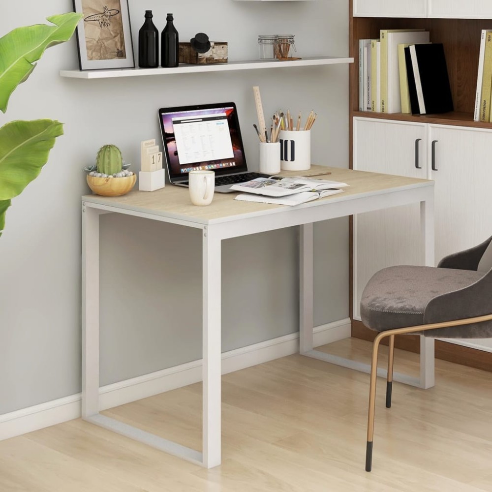 vidaXL Γραφείο Υπολογιστή Λευκό/Δρυς 110x60x73cm από Μοριοσανίδα 1 τεμ.