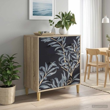 vidaXL Κουτί με συρτάρια DOKKUM Μπλε φτέρη εκτύπωση 66x36,5x75cm