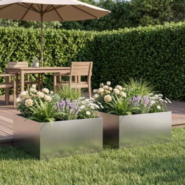 vidaXL Γλάστρα Κήπου 2 τμχ. Ασημί 60 x 60 x 30 cm Ανοξείδωτο Ατσάλι