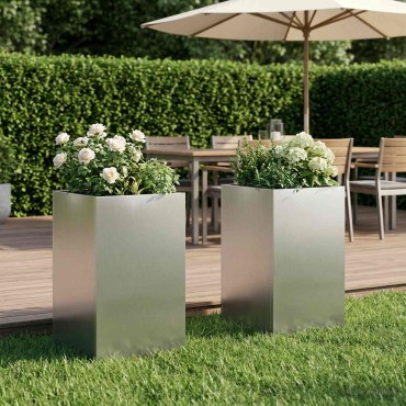 vidaXL Γλάστρα Κήπου 2 τμχ. Ασημί 30 x 30 x 50 cm Ανοξείδωτο Ατσάλι