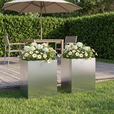 vidaXL Γλάστρα Κήπου 2 τμχ. Ασημί 40 x 30 x 50 cm Ανοξείδωτο Ατσάλι