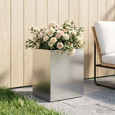 vidaXL Γλάστρα Κήπου Ασημί 40 x 30 x 40 εκ Ανοξείδωτο Ατσάλι